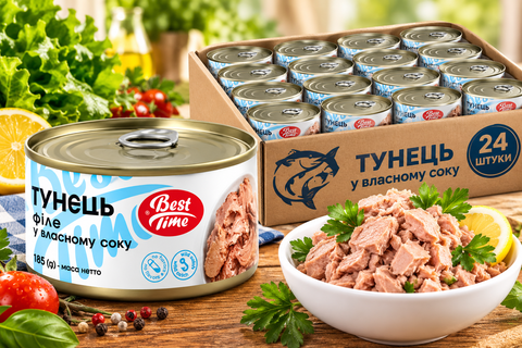 Тунець ТМ Бест Тайм у власному соку 185 г*24 шт НФ-00001010 фото