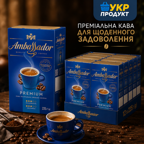 Кава Амбасадор Преміум мелена 225 г* 12 шт НФ-00001174 фото