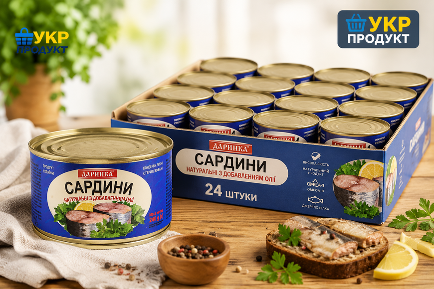 Сардина в олії 240 г ТМ ДАРИНКА *24 шт НФ-00000589 фото Сардина в олії 240 г ТМ ДАРИНКА *24 шт НФ-00000589 фото