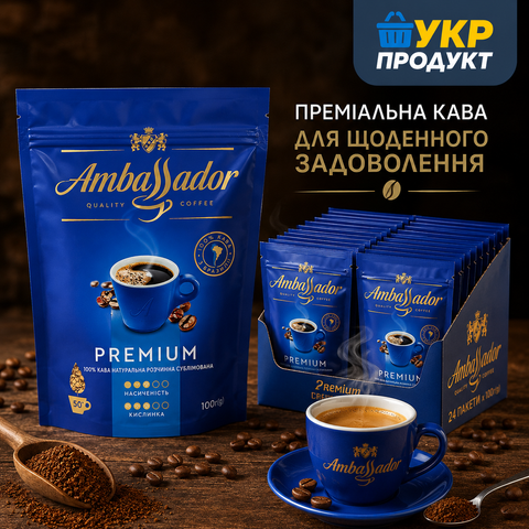 Кава Амбасадор Преміум розчинна 100 г  НФ-00000749 фото