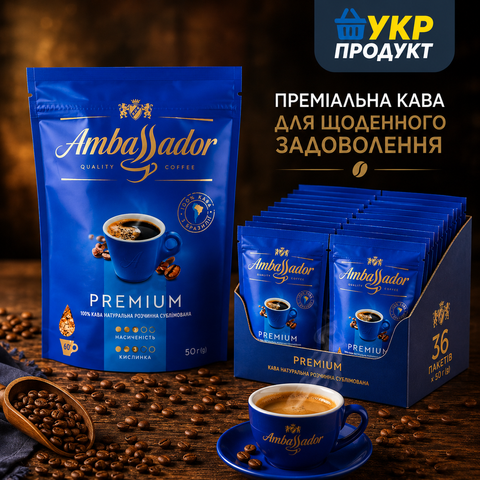 Кава Амбасадор Преміум Розчинна 50 г*36 шт НФ-00000269 фото